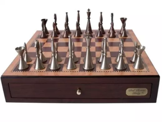 Dal Rossi Italy Chess Set: 18" Red Mahogany Finish Chess Box /w Drawers & 110mm
