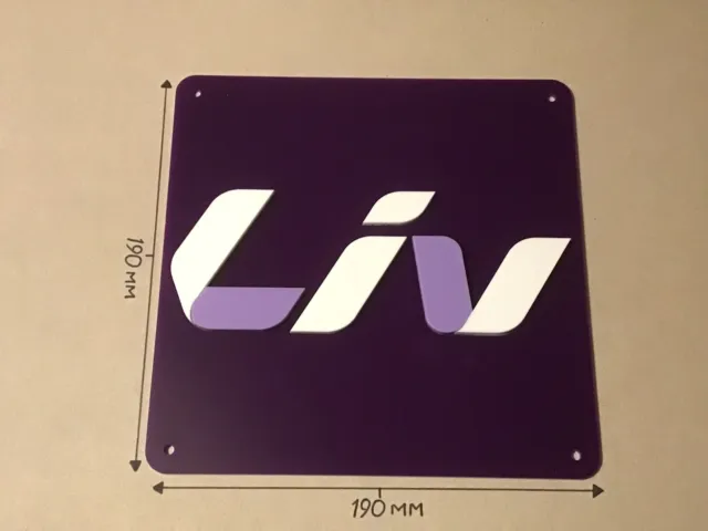 LIV Bikes, Liv Cycling, Acrylic Sign: Purple, White & lilac, 190 X 190mm.