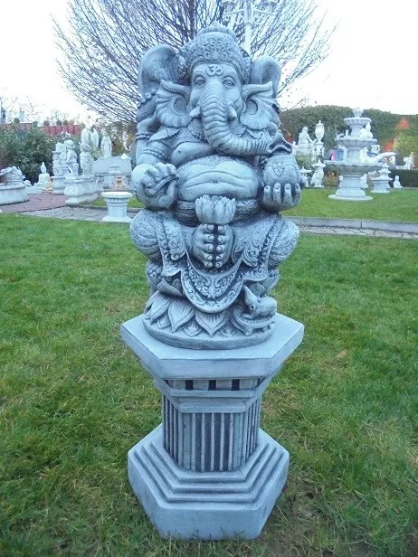 Steinfigur Ganesha auf Sockel Elefantenbuddha 105 cm Steinguss Statue & Sockel