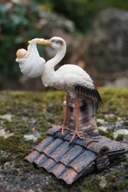 Na0744     Figurine  Statuette  Cigogne  Avec   Bebe  Naissance Oiseau Alsace