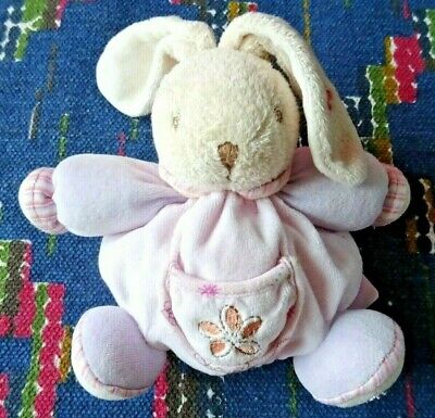 DOUDOU BOULE KALOO LAPIN  ROSE MAUVE POCHE FLEUR GRELOT 18cms TBE Kaloo W1 