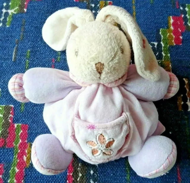 Lb/ Lot De 2 Doudou Peluche Boule Kaloo Lapin Rose Parme Fleur Poche 17 Cm Tbe