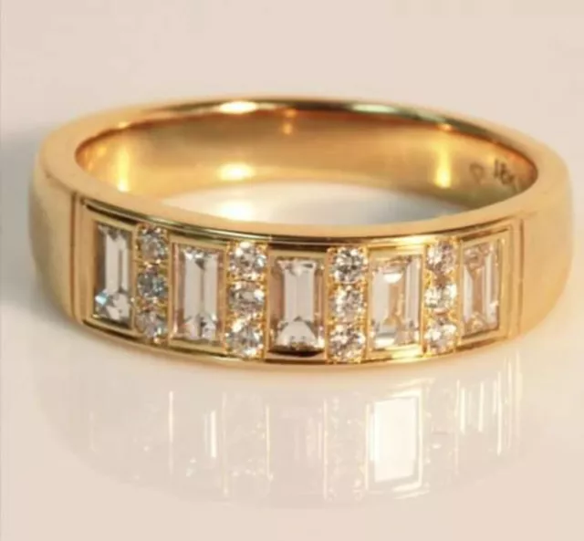 Real Moissanite 1.50Ct Baguette Cut Band Engagement Ring 14K Yellow Gold Plated