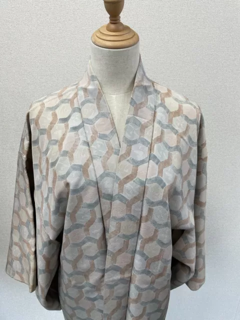H&A Vintage Japanese KIMONO Kikko-Mon HAORI Yukata cardigan  women made in Japan