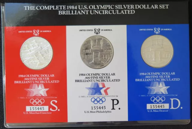 USA210 - ETATS-UNIS - Set 3 pièces 1 Dollar Silver 1984 S.D.P. - JO Los Angeles