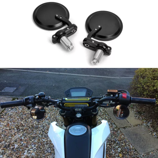 Black CNC Round Rearview Mirrors Set Custom For 7/8" Handle Bar End Motorcycle