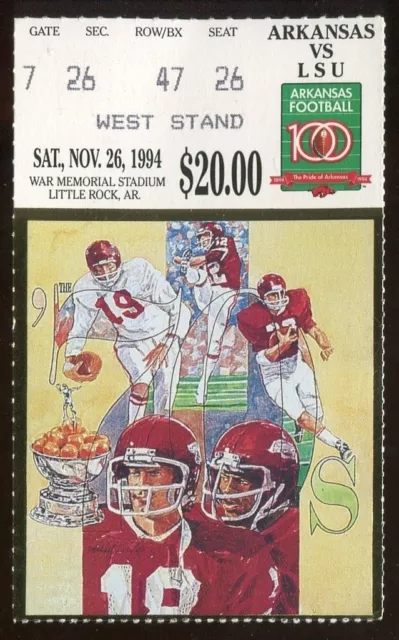 College Football Ticket Arkansas 1994 11/26 LSU SEC