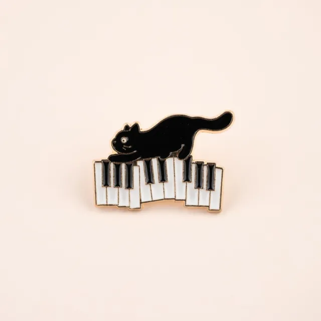 Cute Adorable Black Cat Piano Music Keyboard Band Kitten Pin Brooch Badge Style