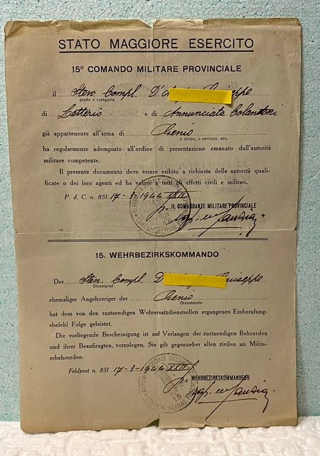 Repubblica Sociale Italiana Lasciapassare Del 17/3/1944,Con Timbri Originali