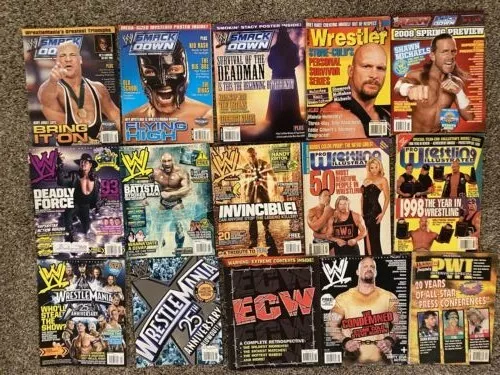Vintage Lot of 15 Wrestling Magazines - WWE, WWF, NWA, ECW, more