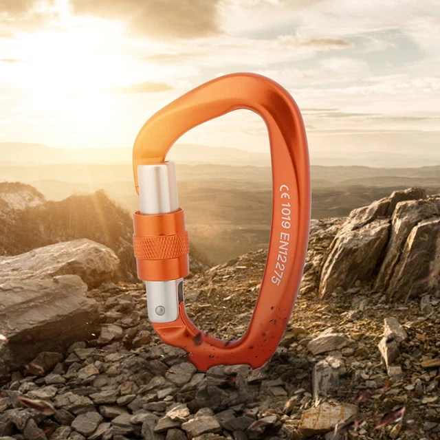(Orange)-Shape Locking Carabiner Screwgate Carabiner Hook Safety Lock