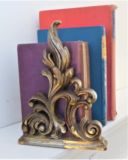 Vintage Decorative Stylish Pair Gold Resin Metal Scroll Design Bookends /Sconces