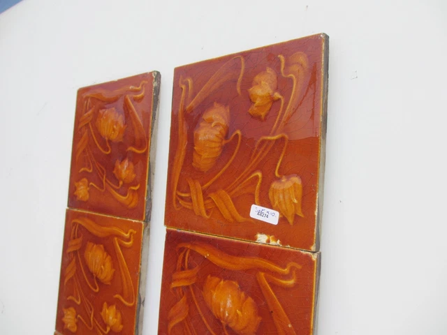 Antique Ceramic Fireplace Tiles Old Art Nouveau Flowers Leaf Tile x10 3