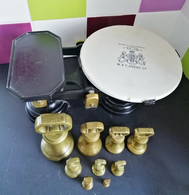 ANTIQUE SCARCE CAST Iron Shop/Kitchen Scales With Ceramic Plate W & T