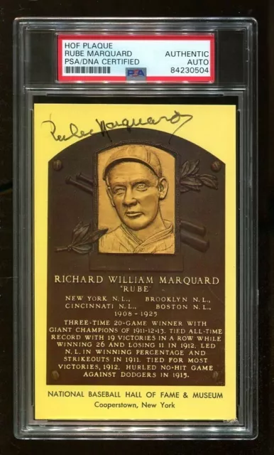 Rube Marquard Signed HOF Yellow Plaque Postcard Autographed Giants PSA/DNA