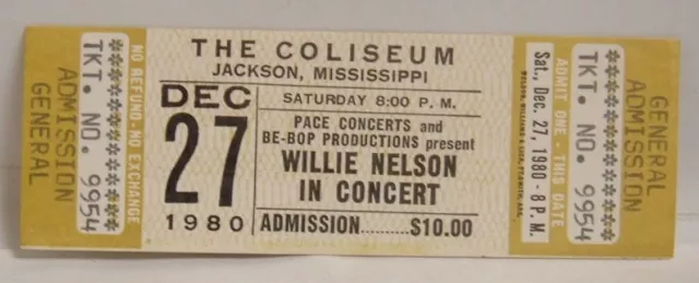 Willie Nelson - Vintage 1980 Unused Whole Concert Ticket