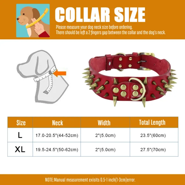 Heavy Duty Spiked Studded Dog Collar PU Leather Pitbull Bulldog Boxer Rottweiler 2