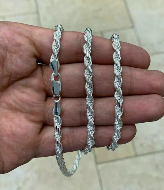 Solid 925 Sterling Silver Italian Rope Chain Mens Necklace 4.50mm - Diamond Cut