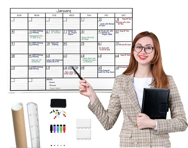 LARGE DRY OR Wet Erase Laminated Monthly Wall Calendar Planner (24 x 36
