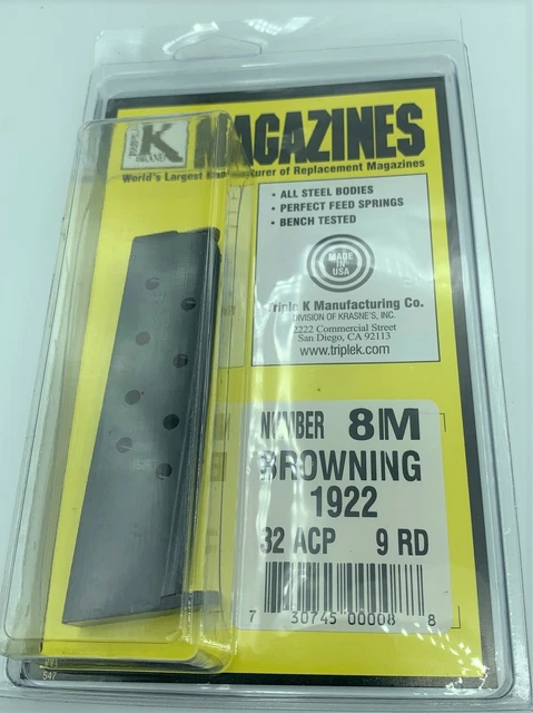 BROWNING MODEL 1922 Magazine 8M Police Pistol 32 Auto 32 ACP 9 Rd Mag ...