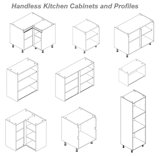 HANDLESS GOLA KITCHEN UNITS - BASE - WALL - CABINET - CARCASS - Flat Pack MFC