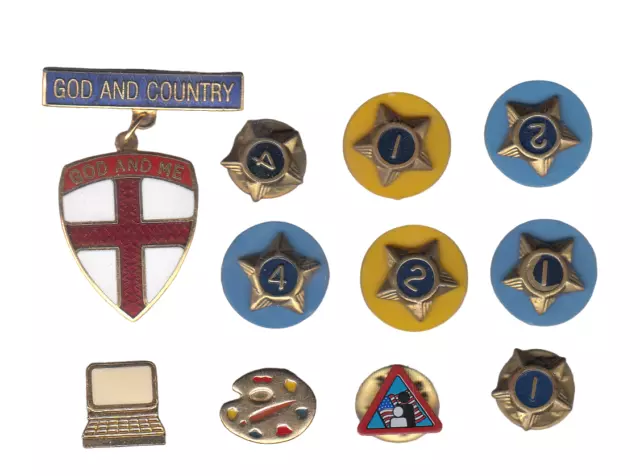 Lot of 11 Boy Scout Pins - Service Star / God & Country / Computer / Artist +