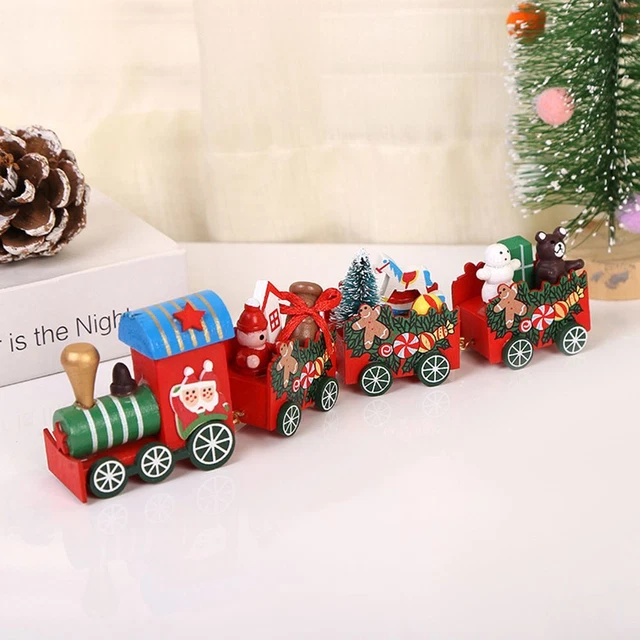 Suministros para fiestas Decoración de Navidad Madera Adornos de tren pequeño