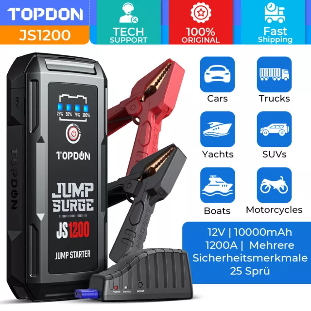 TOPDON JS1200 Booster de démarrage pour voiture Powerbank 10000mAh Jump Starter