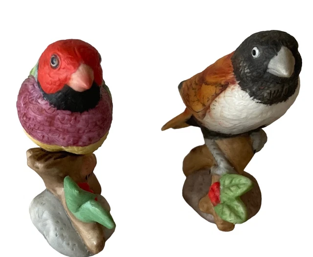 Two Bisque Birds Birds 2.5" Tall Perched on a Tree Branch