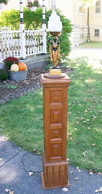 ANTIQUE ARTS & CRAFT VICTORIAN OAK NEWEL POST  COLUMN LAMP Architectural Salvage