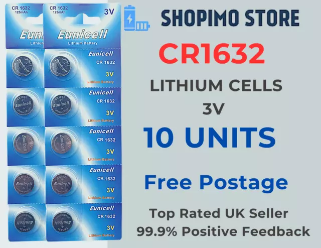 10 X CR1632 DL1632 KL1632 BR1632 Lithium Coin Button Cell Batteries Free Postage