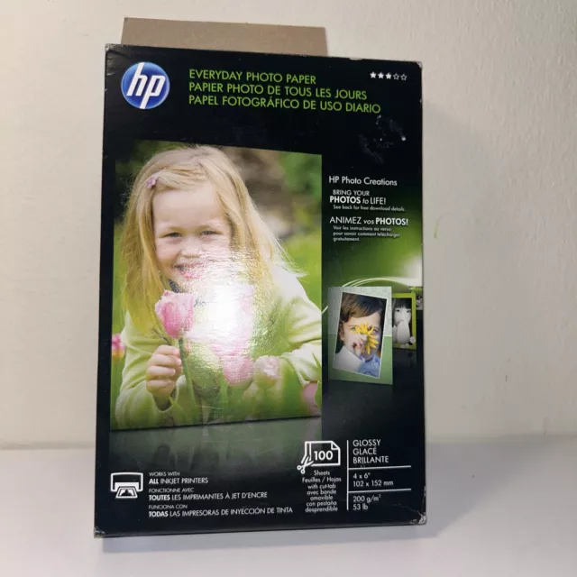 HP Everyday Semi-Gloss Photo Paper For Inkjet 4"X 6" 100 Sheets New Sealed.