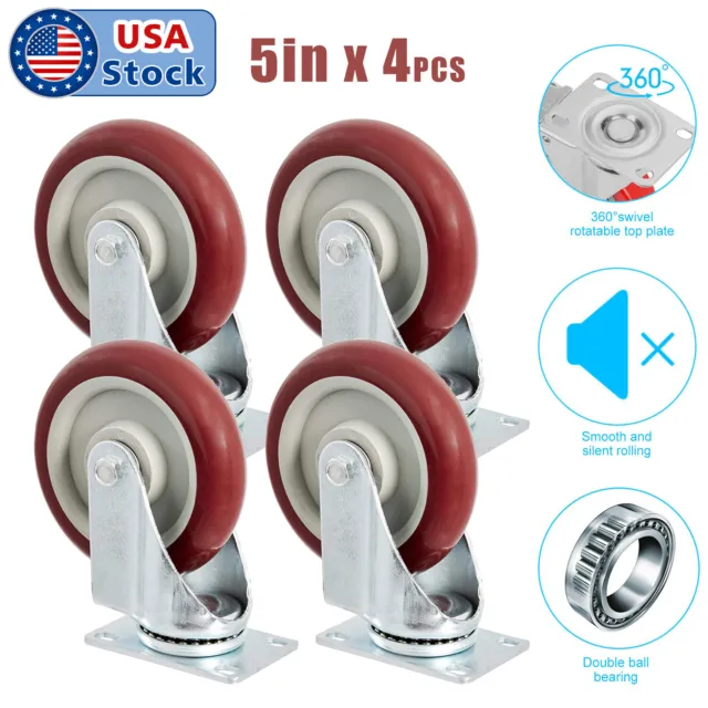 Heavy Duty 5inch Swivel Caster Wheels 360 Plate Polyurethane Wheels pack