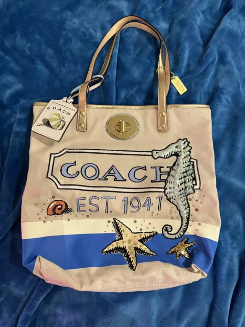 RARE COACH CLEAR Large Bag With 🦀 Crab F16594 Seahorse Tag $299.99 -  PicClick