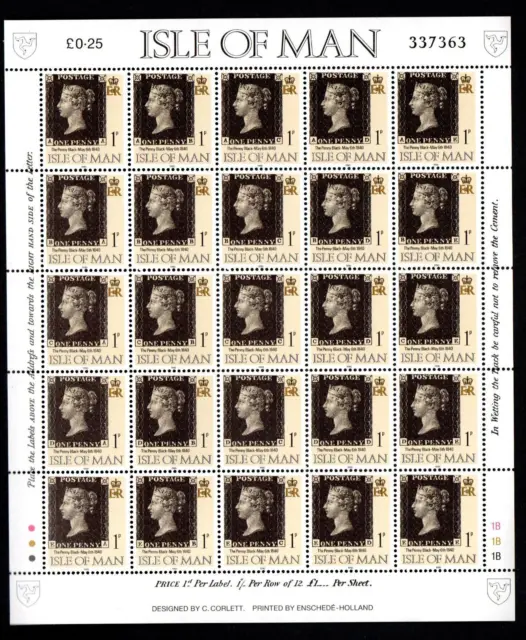 Isle of Man Stamps 1990 SG MS442b PENNY BLACK SHEET 150TH ANNIVERSARY Mint MNH