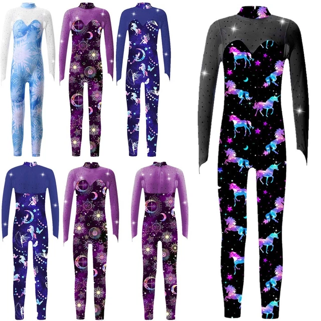 Tuta Bambini Ragazza Danza Leotards Patchwork Body Supporto Collare Tute