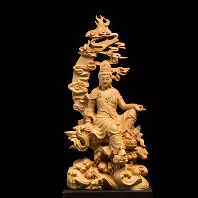 China Boxwood carving Shuiyue Kwan-Yin Guanyin Bodhisattva Goddess Buddha statue