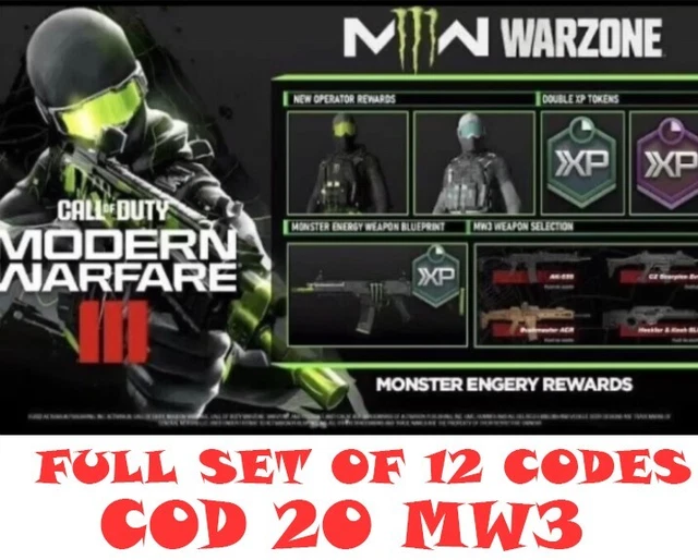 CALL OF DUTY Modern Warfare 3 Monster Energy ensemble complet de 12 codes peau COD MW3 EUR 12,25