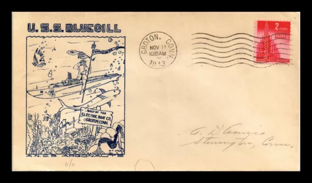 Us Naval Cover Uss Bluegill Commissioning Groton Connecticut Thermographed