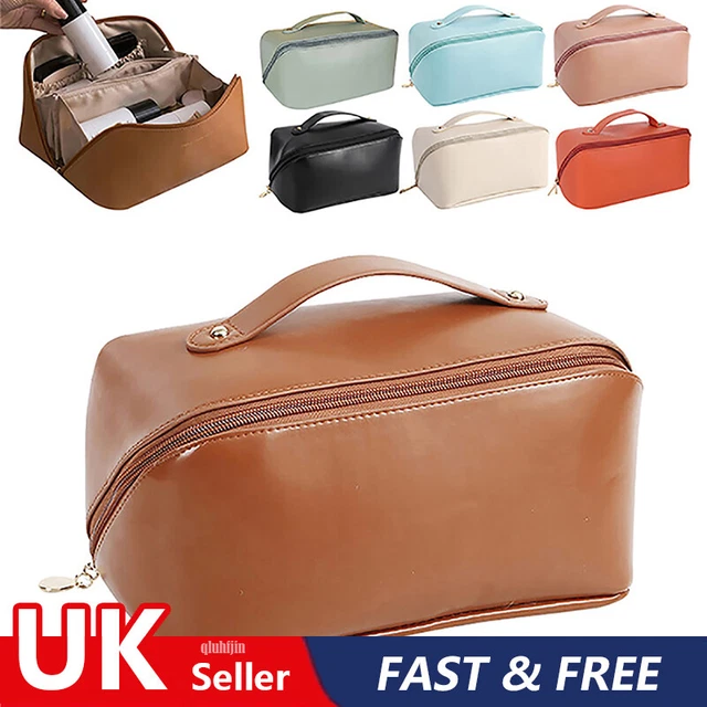 Travel Cosmetic Bag Large Capacity Makeup Organizer with Brushes Slots Dividers