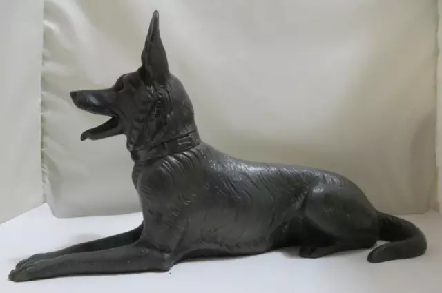 Large Spelter Figurine of Alsatian / German Shepherd Dog 30cm L & 17cm H