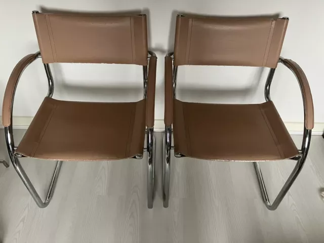 Vintage 2-06g Italian Cantilever Chrome Leather Chairs