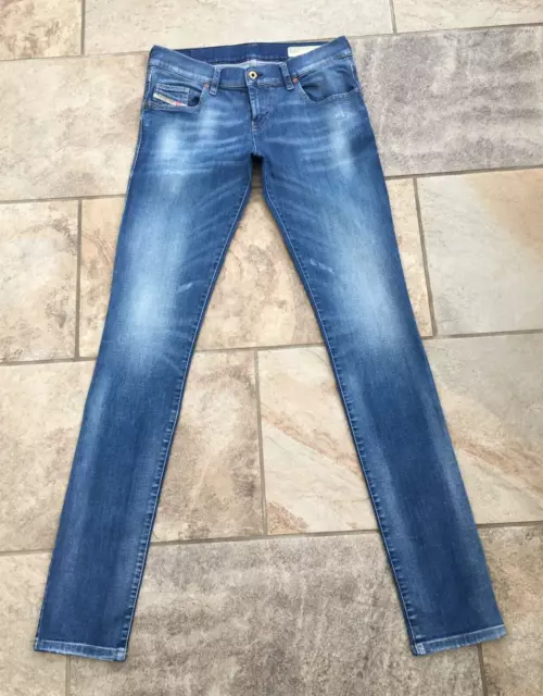 Womens Diesel GRUPEE Super Slim Skinny Blue Distressed Stretch Jeans - W28 L32