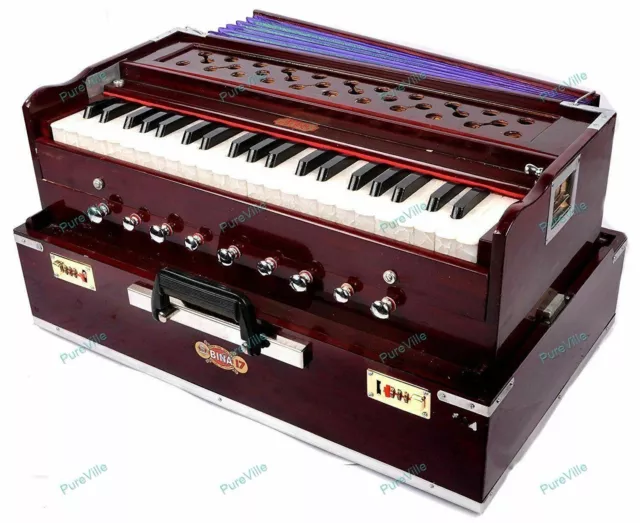 Neu Bina Original Professionell 9 Stopper Tragbar Teak Harmonium Mit Taschen