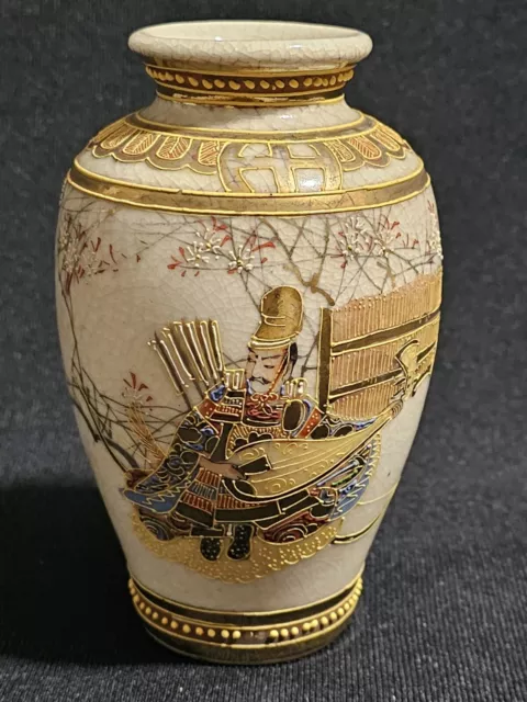 An Antique Japanese Satsuma Pottery Vase Hand Decorated and Gold Gilded
