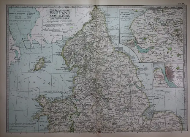 Old 1902 Century Atlas Map ~ NORTHERN ENGLAND - WALES ~ (12x16) -#1145