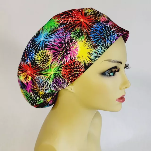 European Women Scrub Hat Surgical Cap Fireworks, Nurses Hat  Nurses Gift Medical