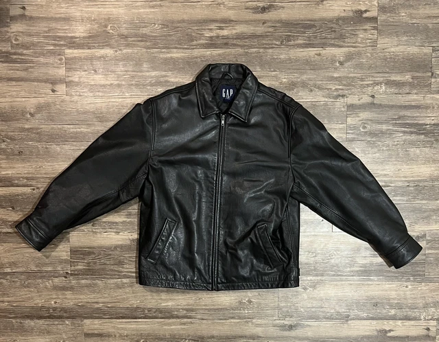 Gap Vintage Y2K Mens Genuine black Leather Bomber Jacket Men Size Medium