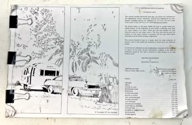 Vintage 1972 Airstream Service Manual - 11" x 17"