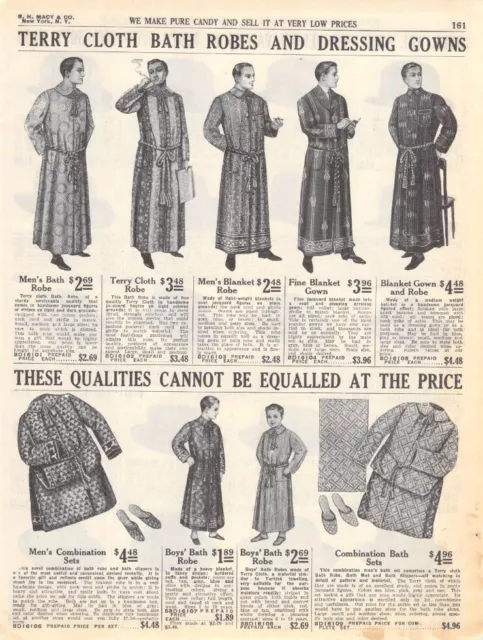 Vintage Paper Ad Men's Bath Robes Dressing Gowns Hats Edwardian Macy's 1911